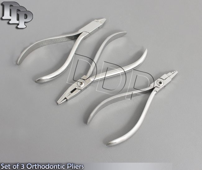 Set of 3 Orthodontic Pliers - Omega Loop, Tweed Pliers & Bird Beak Pliers Dental