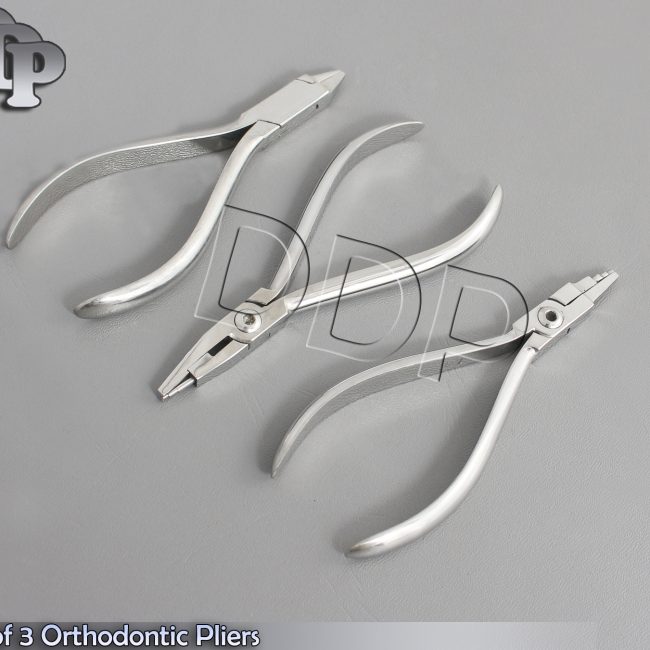 Set of 3 Orthodontic Pliers - Omega Loop, Tweed Pliers & Bird Beak Pliers Dental