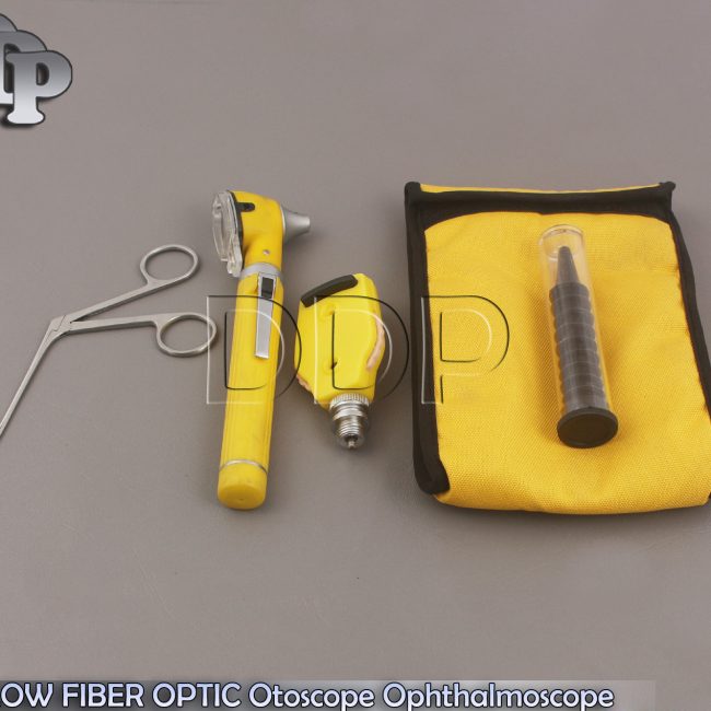 YELLOW FIBER OPTIC Otoscope Ophthalmoscope LED Diagnostic+Alligator ENT forceps