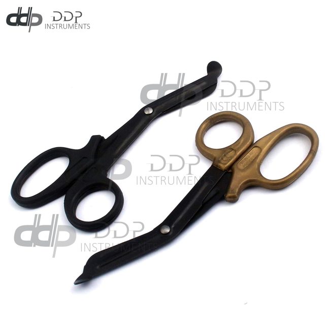 2 (Black Gold) Fluoride Black Coated Trauma Paramedic EMT Shears Scissors 5.5"