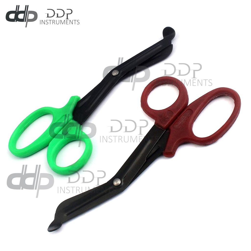 2 (Green Maroon) Fluoride Black Coated Trauma Paramedic EMT Shears Scissors 5.5"