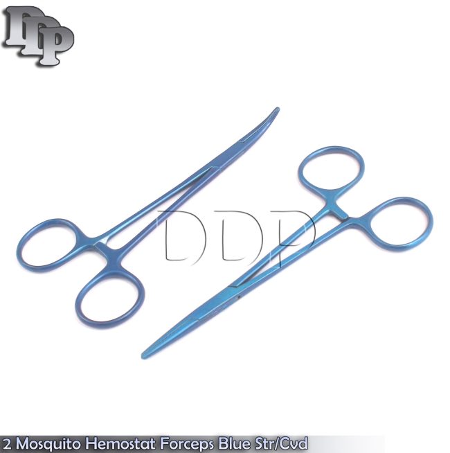 2 Mosquito Hemostat Forceps 5" Blue Color Surgical Instrument (Str & Cvd)