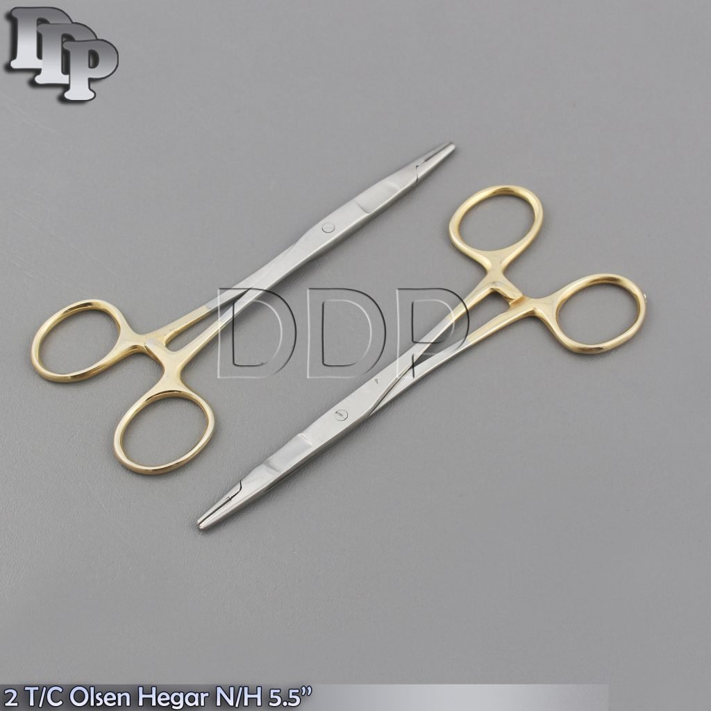2 T/C + O.R GRADE OLSEN HEGAR NEEDLE HOLDER 5.5" SERRATED GOLD HANDLE