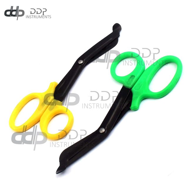 2 (Yellow Green) Fluoride Black Coated Trauma Paramedic EMT Shears Scissors 5.5"