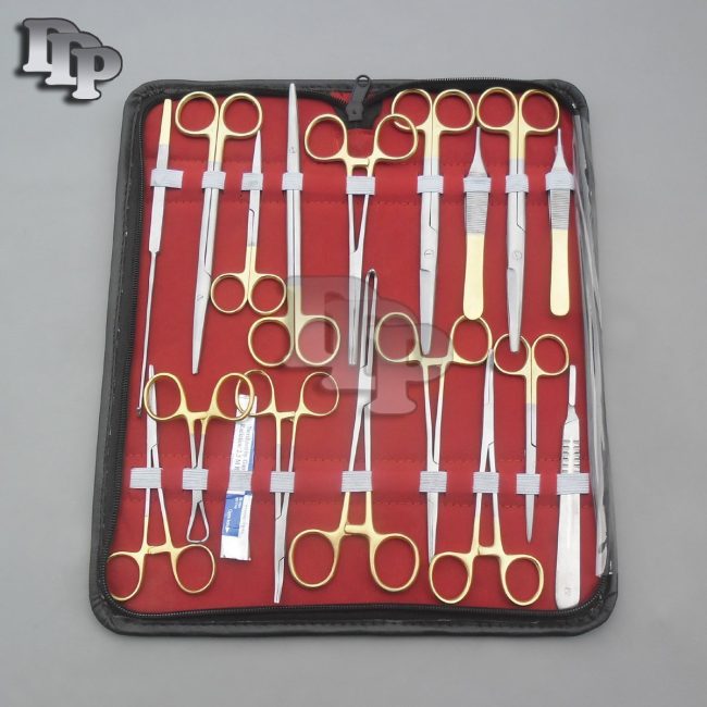27 PCS GOLD HANDLE STUDENT DISSECTION PREMIUM QUALITY KIT + SCALPEL BLADES #20