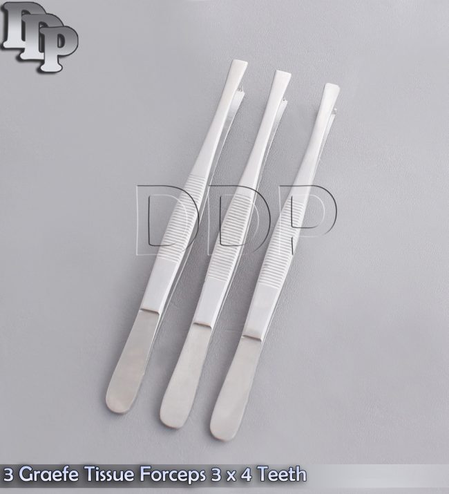 3 Graefe Tissue Forceps 6" Surgical Instruments 3 x 4 Teeth