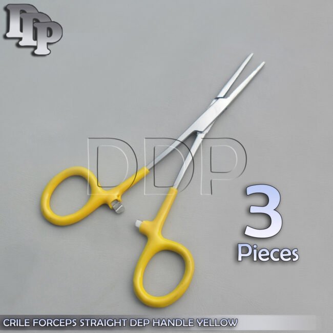 3 Hemostats Crile Forceps Surgical Instruments, Yellow Dep Handle 5.50" Straight