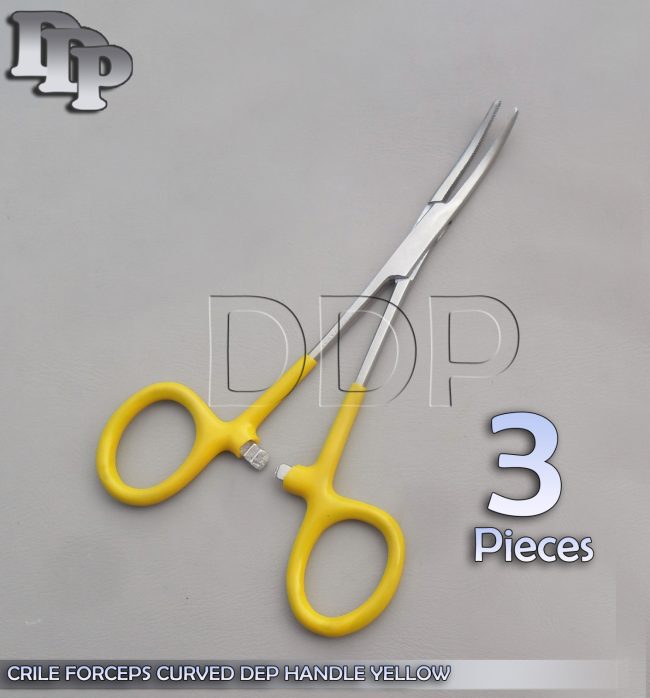 3 Hemostats Crile Forceps Surgical Instruments, Yellow Dep Handle 6" Curved