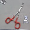 3 Hemostats Kelly Forceps Surgical Instruments, Red Dep Handle 5.50" Curved