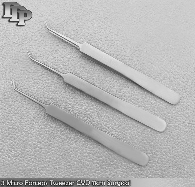 3 Micro Forceps Tweezers CVD 11cm Surgical Dental Instruments