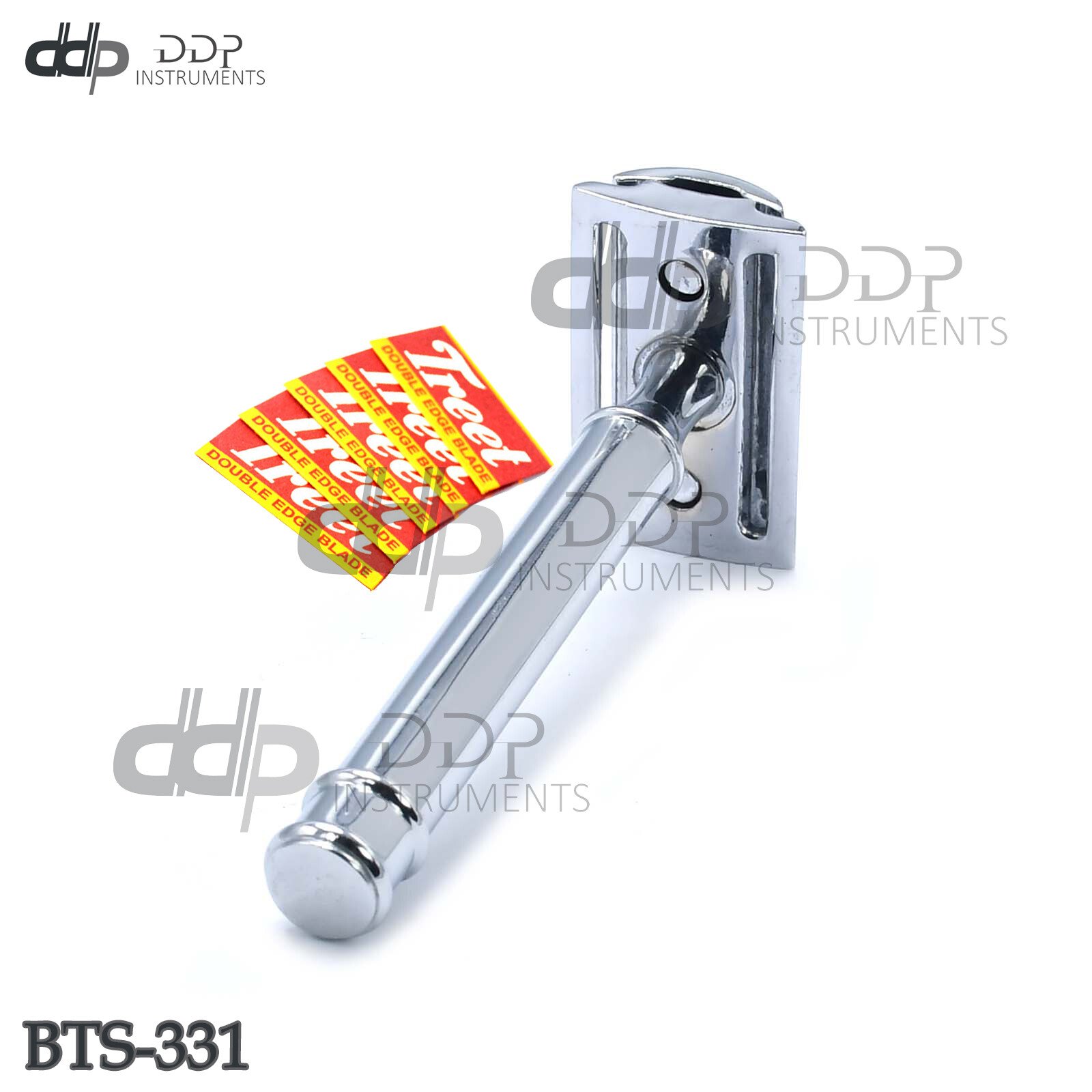 3.5" Plain Handle Safety Razor Chrome Plated +5 Blades Double Edge BTS-331 - Image 3
