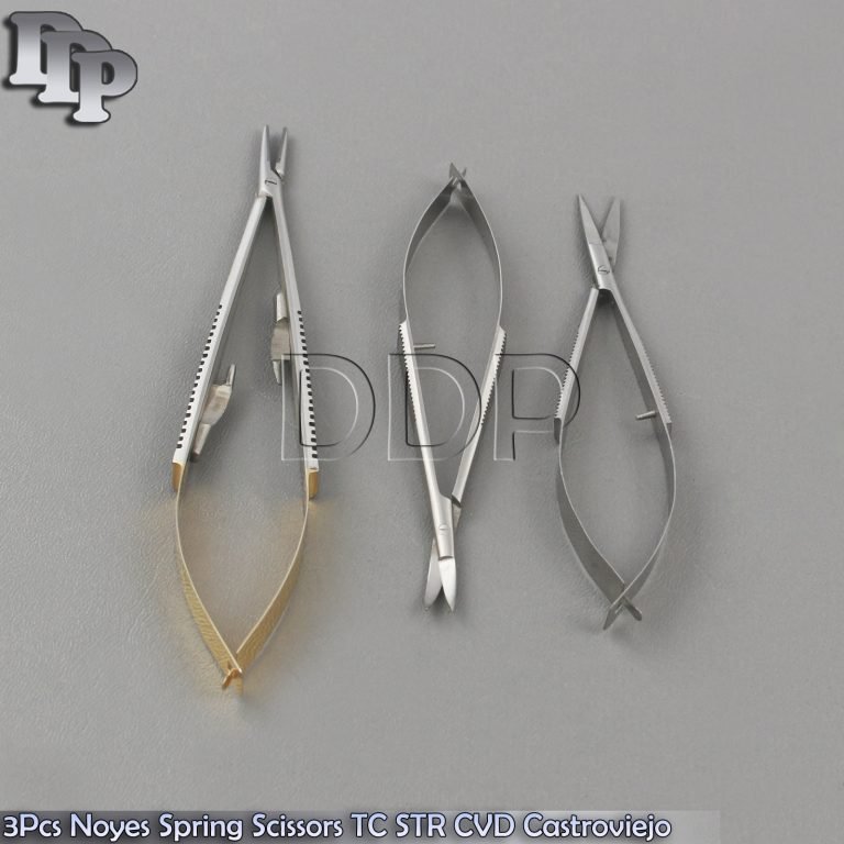 3Pcs Noyes Spring Scissors TC STR CVD Castroviejo Ophthalmic Surgical Instrument