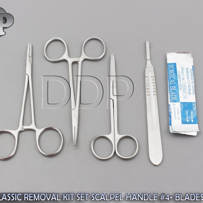 4 PC CLASSIC SUTURE REMOVAL KIT SET (SCALPEL HANDLE #4+ 5 BLADES #20)