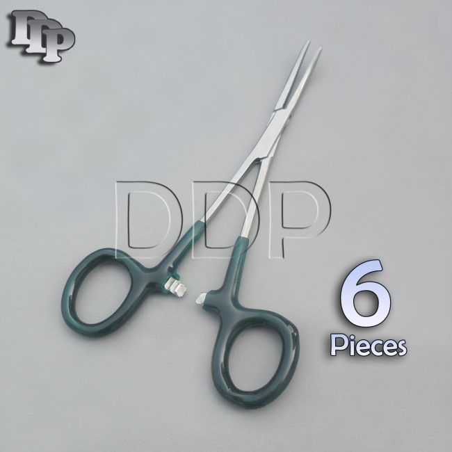 6 Hemostats Crile Forceps Surgical Instruments, Green Dep Handle 5.50" Curved