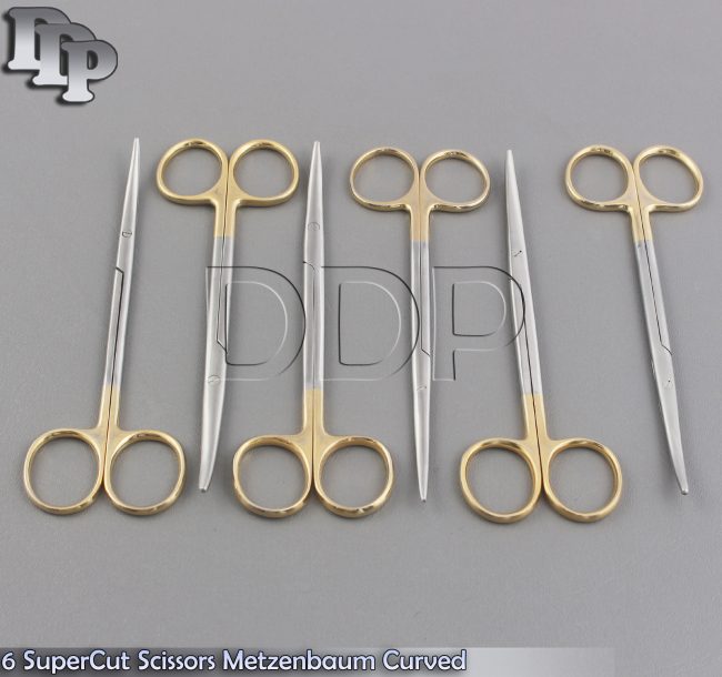 6 SuperCut Scissors Metzenbaum 5.5" Curved Surgical Dental Veterinary Instrument