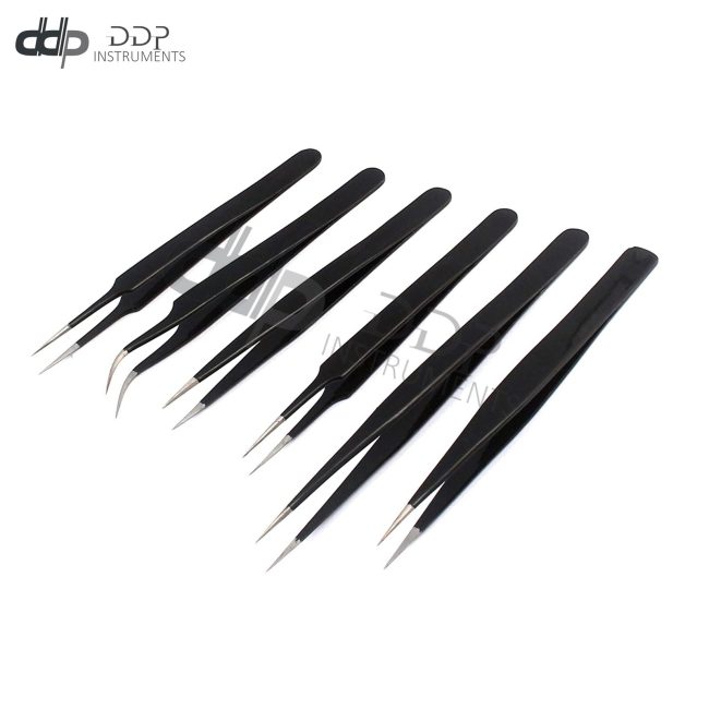 6Pcs ESD Anti-Static Stainless Steel Tweezer Eyebrow Tweezers Maintenance Tools