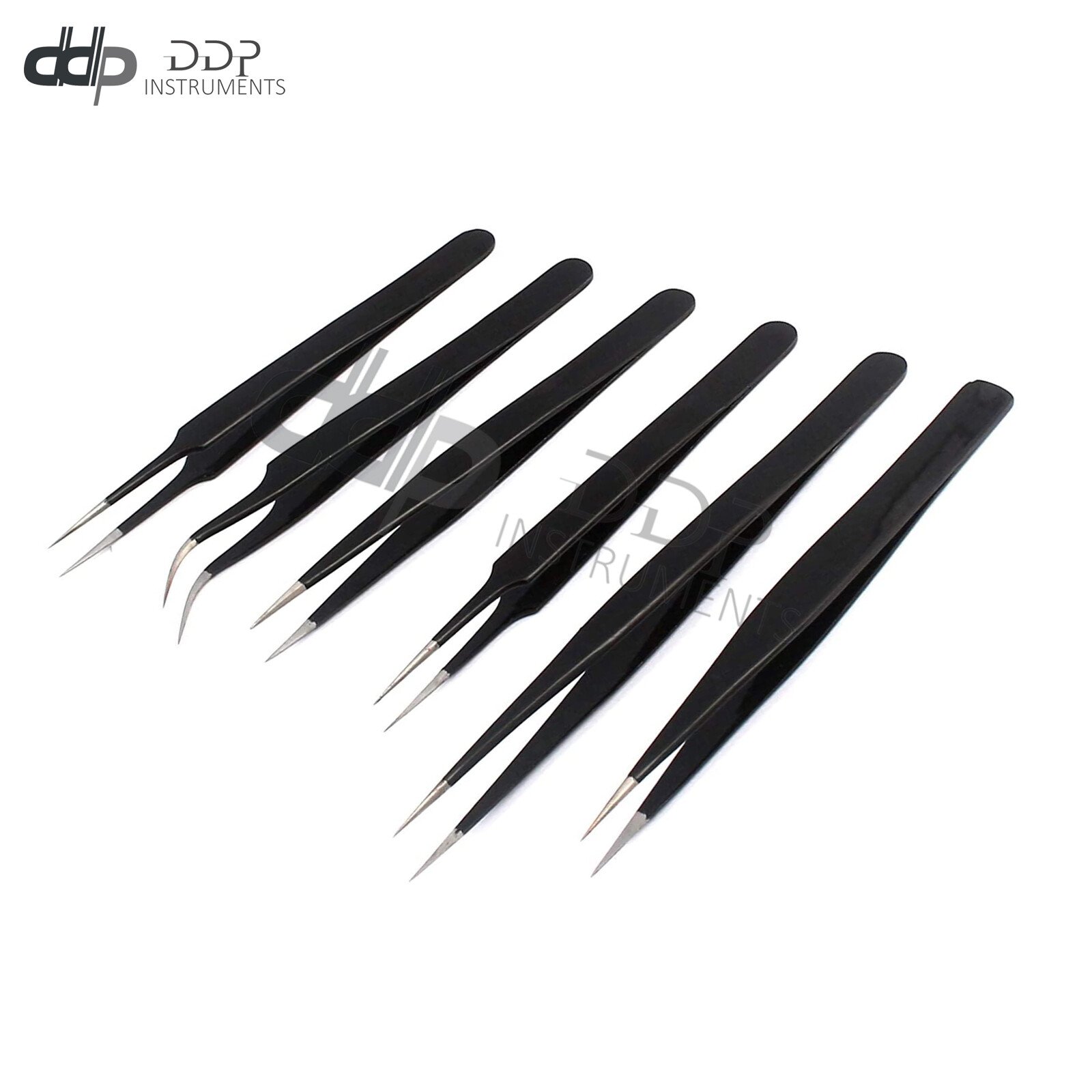 6Pcs ESD Anti-Static Stainless Steel Tweezer Eyebrow Tweezers Maintenance Tools