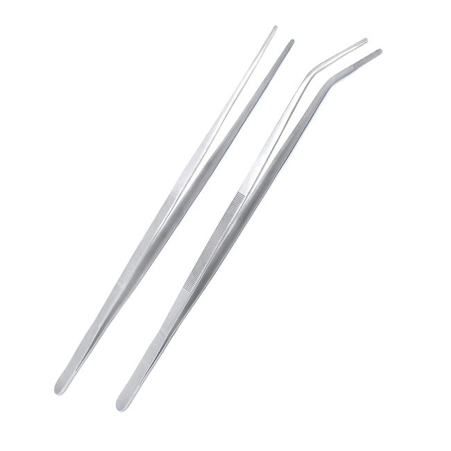 Aquarium Tweezers Extra Long 18 inches, Straight & Curved Fish Tank Plant 2 Pcs