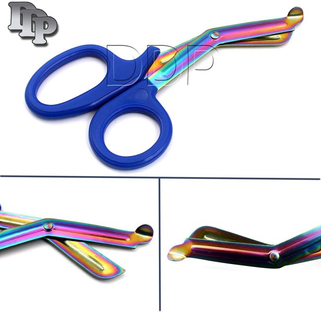 Blue Handle Rainbow Blade Tactical Shears EMT Scissors 7.5'' Multi Color