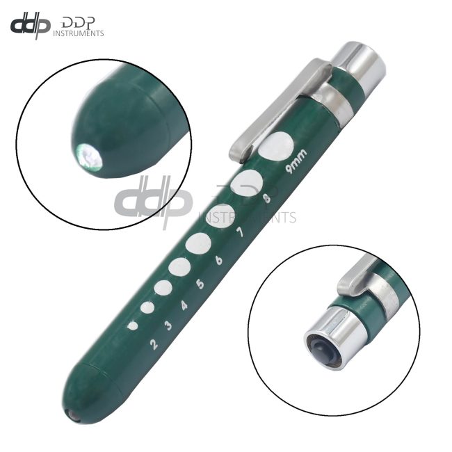 Dark-Green Reusable Nurse Penlight Pocket Medical LED with Pupil Gauge PL-022
