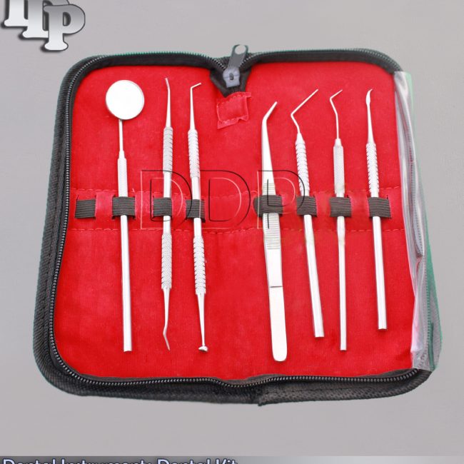 Dental Instruments Dental Kit Mirror Scaler Set 7pc Dentist Leather Case PR-123