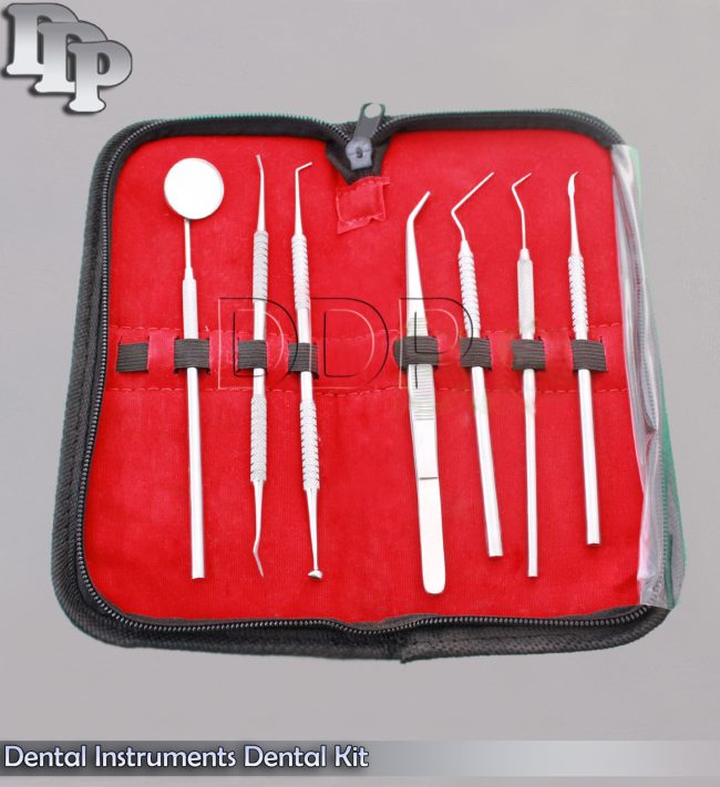 Dental Instruments Dental Kit Mirror Scaler Set 7pc Dentist Leather Case PR-123