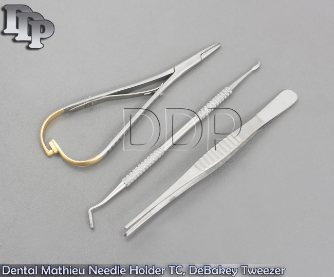 Dental Mathieu Needle Holder TC, DeBakey Tweezer, Band Pusher Scaler Ortho Kit