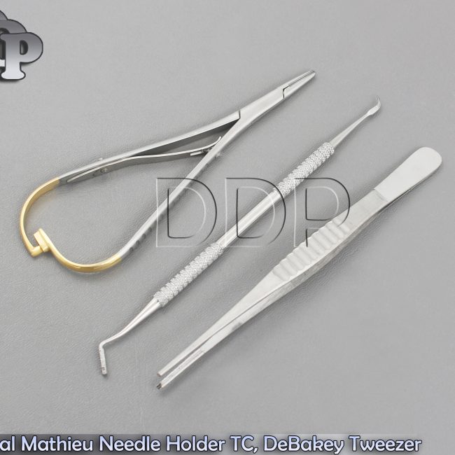 Dental Mathieu Needle Holder TC, DeBakey Tweezer, Band Pusher Scaler Ortho Kit