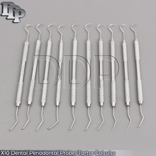 Dental Periodontal Probe Tartar Calculus Plaque Removal Diagnostic, 10 Pieces