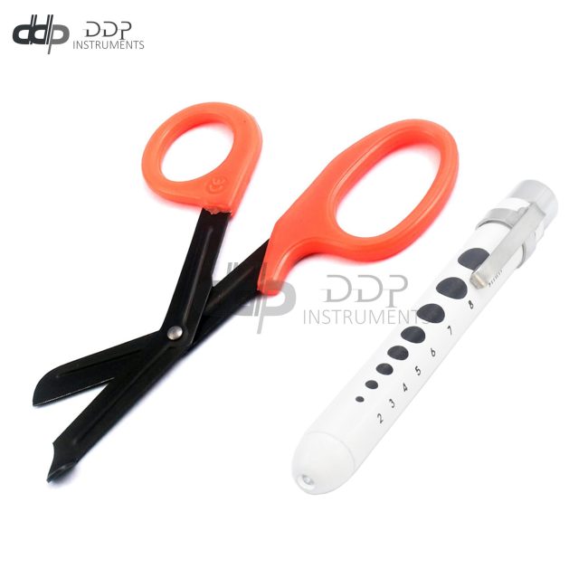 EMT TRAUMA PARAMEDIC SHEARS 7.5" SERRATED FLUORIDE COATED ORANGE + PENLIGHT