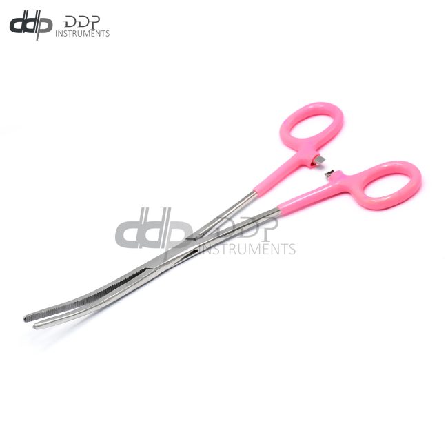 GERMAN STAINLESS ROCHESTER PEAN HEMOSTAT FORCEPS CURVED SERRATED TIP 10"-PINK