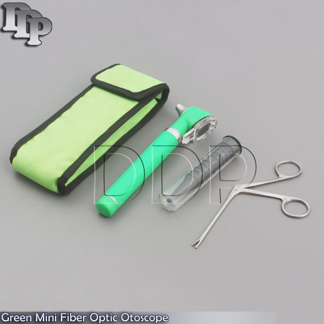 GREEN MINI FIBER OPTIC Otoscope LED Diagnostic + Alligator ENT EAR NOSE forceps