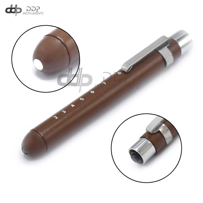 Light-Brown Reusable Nurse Penlight Pocket Medical LED with Pupil Gauge PL-020