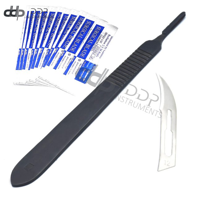 Lot Of 10 Pieces Sterile Surgical Blades #12 With Black Scalpel Handle #3