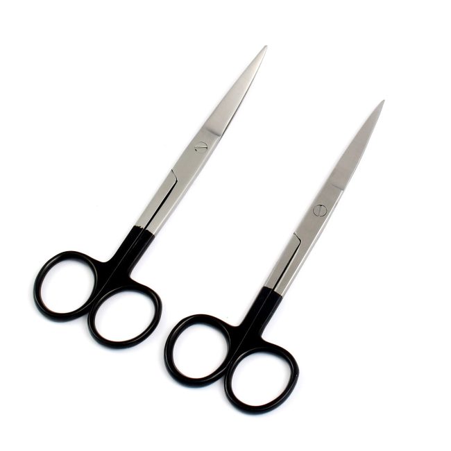 Lot Of 2 Pcs Operating Scissors 5.5" Sharp/Sharp Str+Cvd Color Handle (Black)