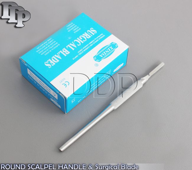 Lot of 50 Scalpel Blades #21 + #4 Metal Round Suitable Handle for Dermaplaning