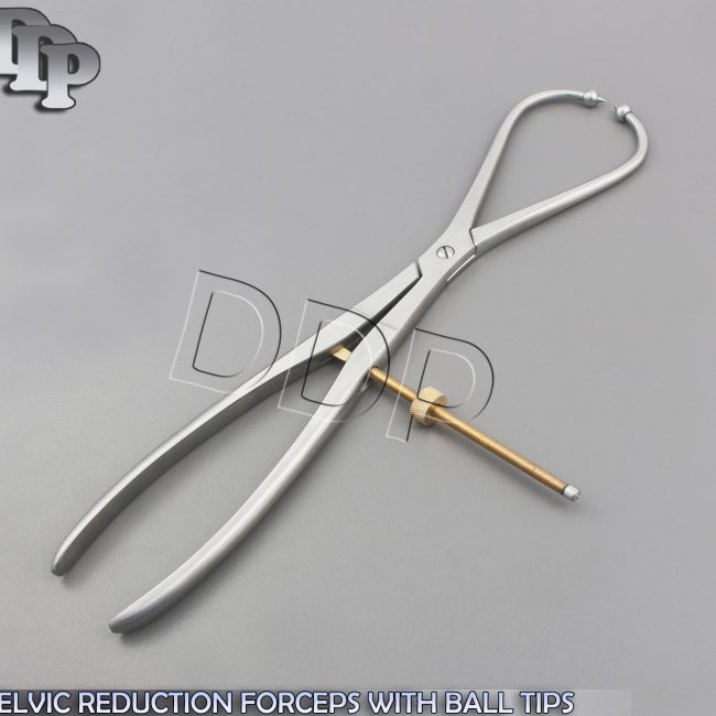 PELVIC REDUCTION FORCEPS 15" WITH BALL TIPS AND GOLD COATED SCREW ORTHOPE,PE-204