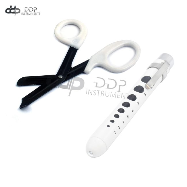 PREMIUM REUSABLE PENLIGHT + BANDAGE SCISSORS SHEARS 7.5" SERRATED FLUORIDE COAT