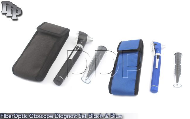 Pro Physician 2.5V Halogen Light FiberOptic Otoscope Diagnost Set Black & Blue