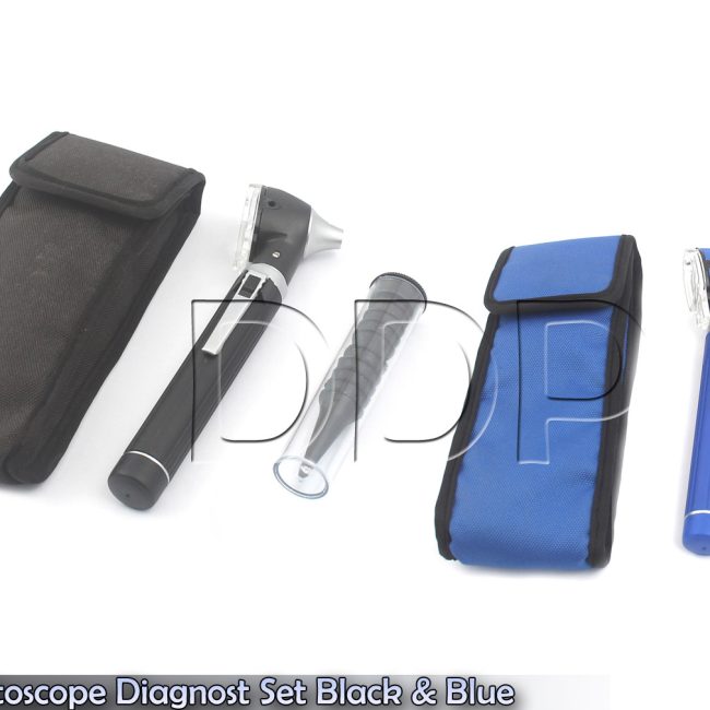 Pro Physician 2.5V Halogen Light FiberOptic Otoscope Diagnost Set Black & Blue