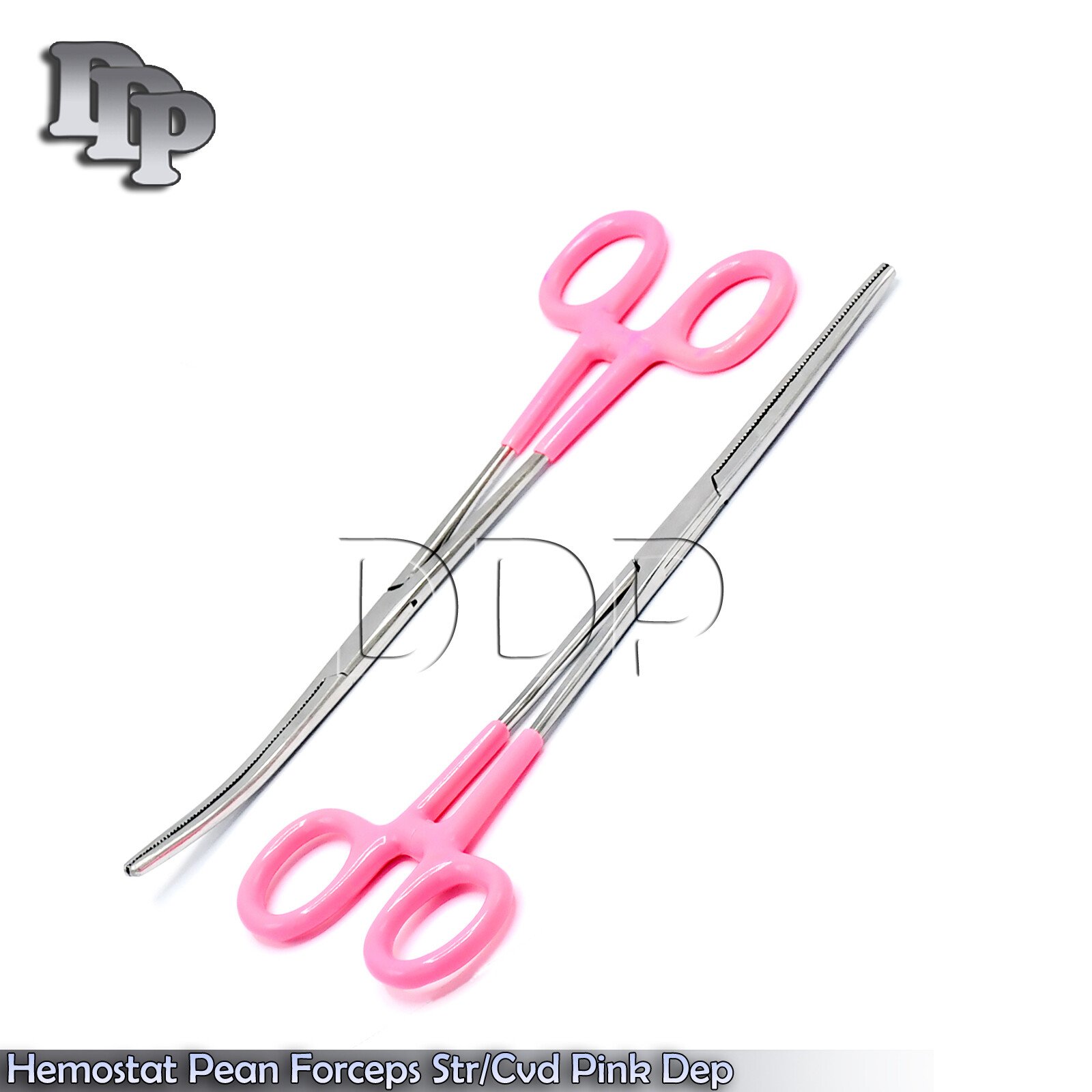 ROCHESTER PEAN HEMOSTAT FORCEPS STR+CVD SERRATED TIP 8"-Pink Dep