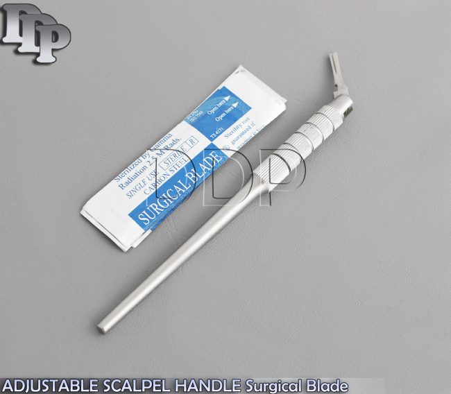 ROUND PATTERN ADJUSTABLE 7 WAYS SCALPEL HANDLE #4+10 STERILE SURGICAL BLADES #22