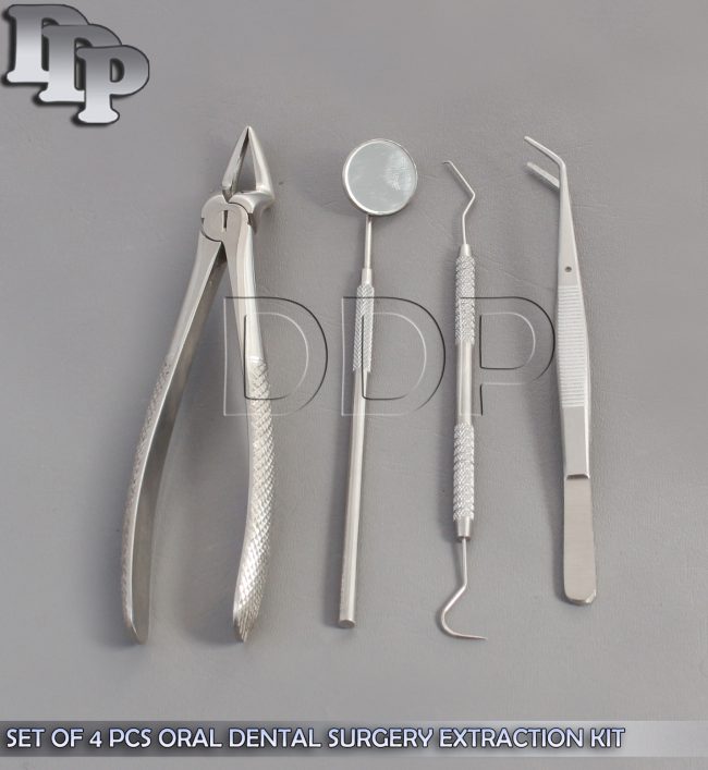 SET OF 4 PCS ORAL DENTAL SURGERY EXTRACTION KIT WITH EXTRACTING FORCEPS #52