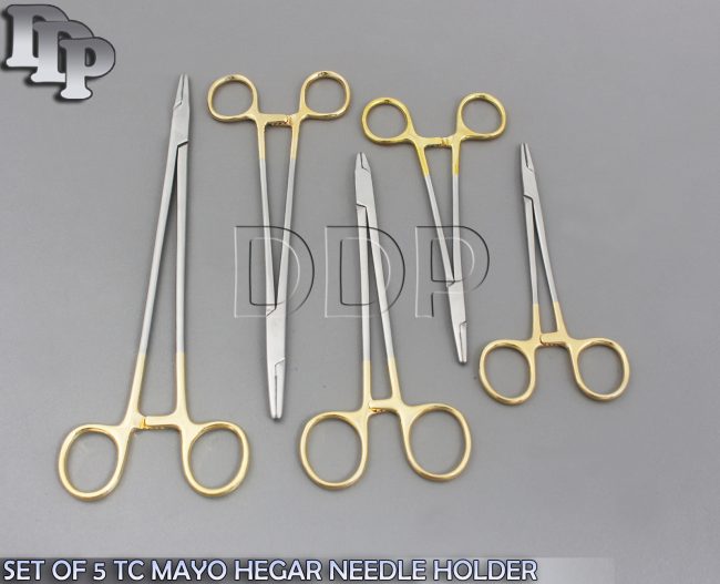 SET OF 5 T/C MAYO HEGAR NEEDLE HOLDER 6" 7" 8" 9" 10" W/ TUNGSTEN CARBIDE INSERT