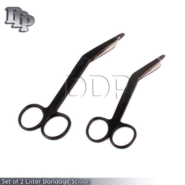 Set of 2 Lister Bandage Scissors 3.5" 5.5" Black Coated Surgical instruments