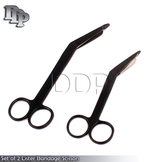 Set of 2 Lister Bandage Scissors 5.5" 7.25" Black Coated Surgical instruments