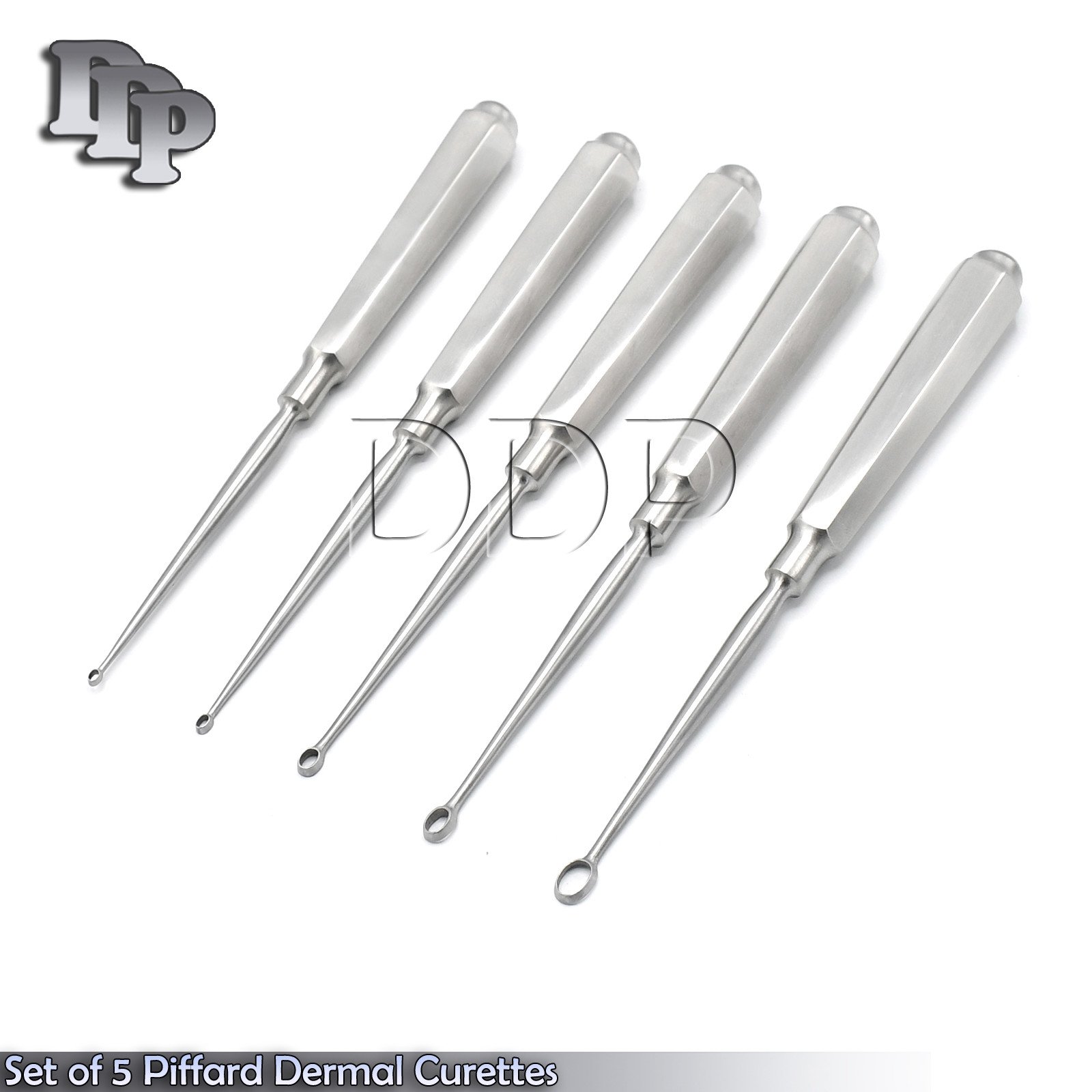 Set of 5 Piffard Dermal Curettes Oval Shape Cup 6 1/4" Surgical Instruments