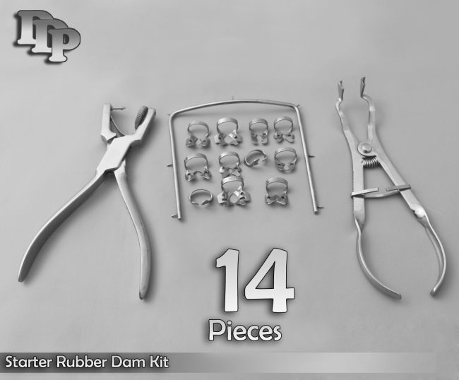 Starter Rubber Dam Kit of 14 Dental Surgical Instruments
