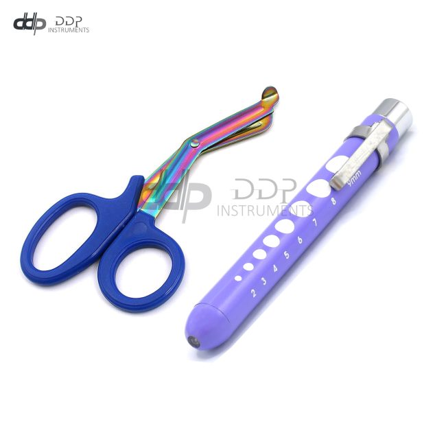 TITANIUM FLUORIDE COATED EMT/EMS SHEARS 7.5" + REUSABLE PENLIGHT NURSE MEDICAL