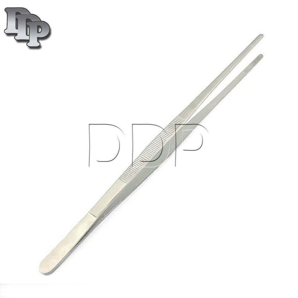 12'' 30cm Silver Stainless Steel Long Food Tongs Straight Tweezers Kitchen